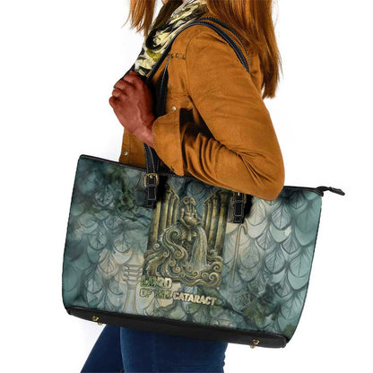 Khnum Ancient Egyptian Leather Tote Bag with Smoky Leaf, Ram Head Emblem, and Guardian of the Cataract - African Pride