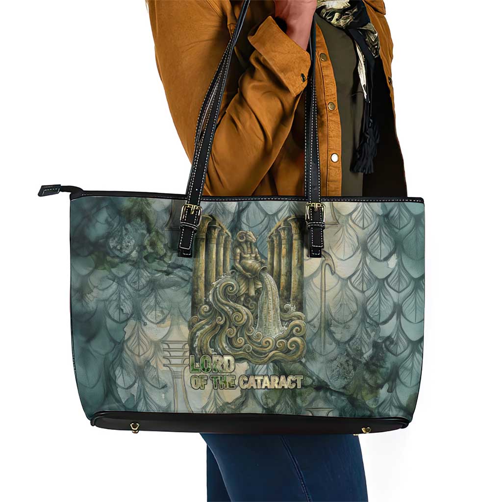 Khnum Ancient Egyptian Leather Tote Bag with Smoky Leaf, Ram Head Emblem, and Guardian of the Cataract - African Pride