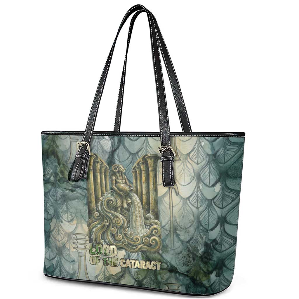 Khnum Ancient Egyptian Leather Tote Bag with Smoky Leaf, Ram Head Emblem, and Guardian of the Cataract - African Pride