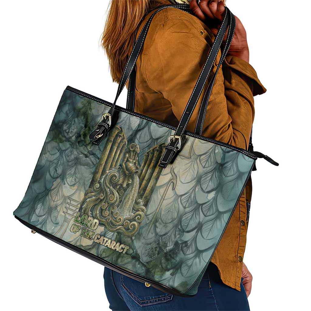 Khnum Ancient Egyptian Leather Tote Bag with Smoky Leaf, Ram Head Emblem, and Guardian of the Cataract - African Pride