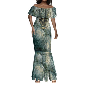 Khnum Ancient Egyptian Mermaid Dress with Smoky Leaf, Ram Head Emblem, and Guardian of the Cataract - African Pride