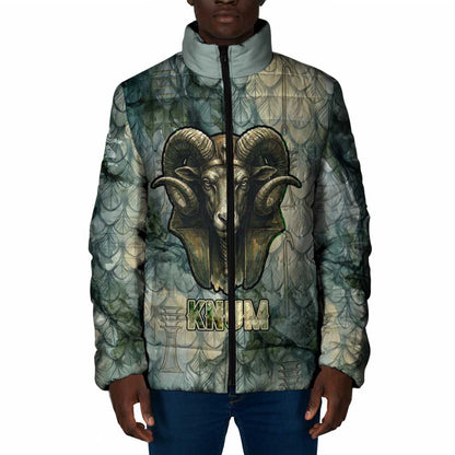 Khnum Ancient Egyptian Padded Jacket with Smoky Leaf, Ram Head Emblem, and Guardian of the Cataract - African Pride