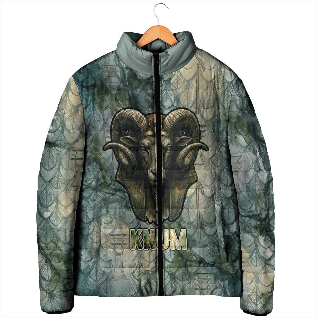 Khnum Ancient Egyptian Padded Jacket with Smoky Leaf, Ram Head Emblem, and Guardian of the Cataract - African Pride