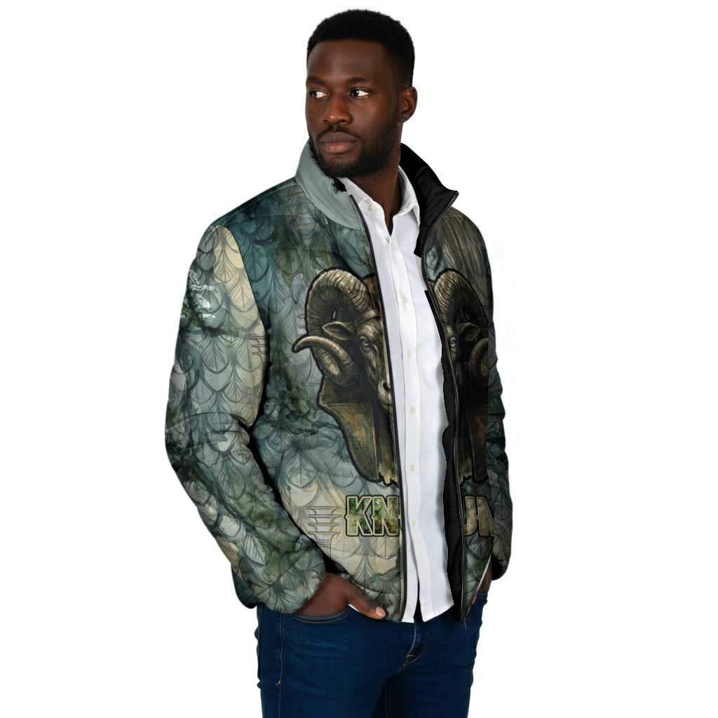 Khnum Ancient Egyptian Padded Jacket with Smoky Leaf, Ram Head Emblem, and Guardian of the Cataract - African Pride
