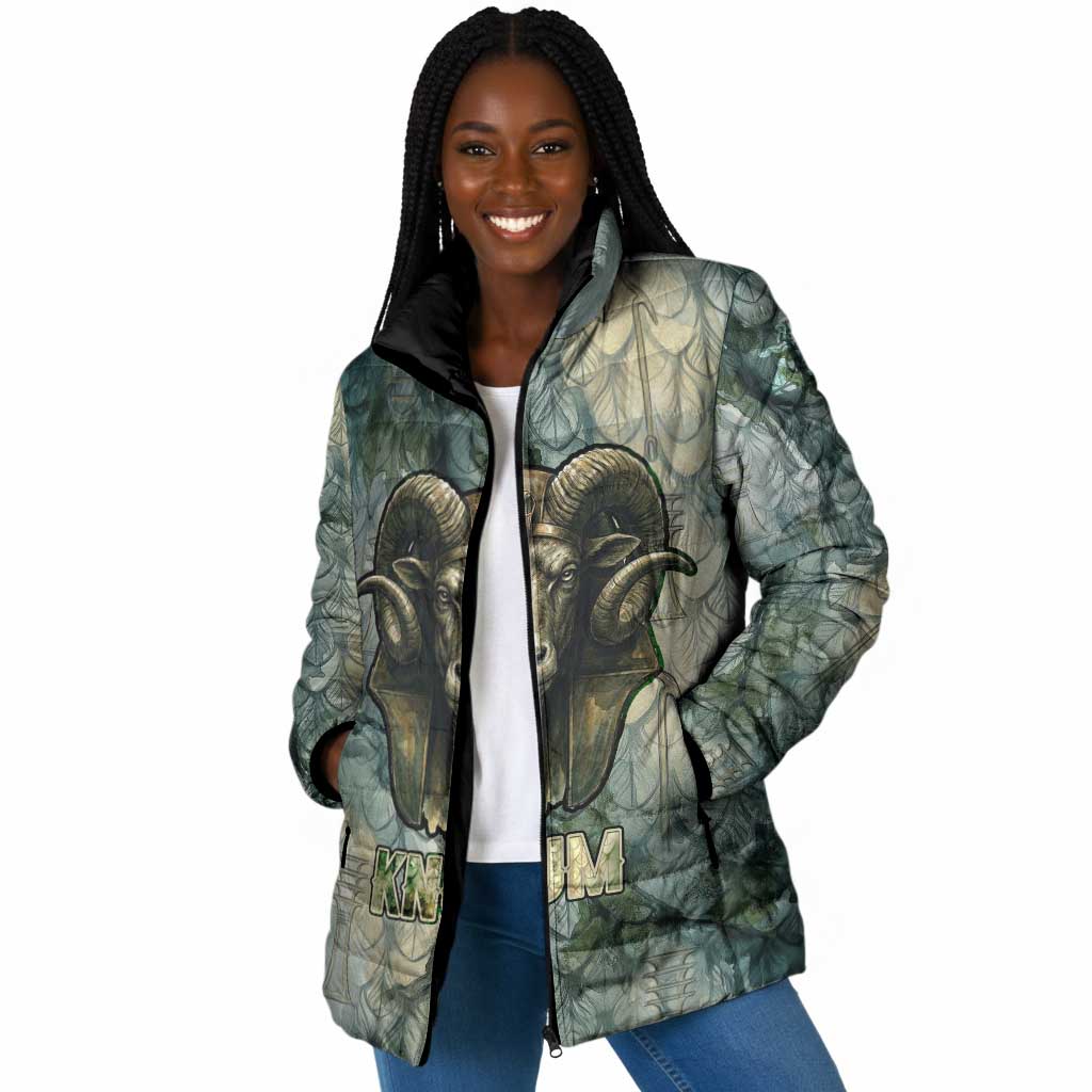 Khnum Ancient Egyptian Padded Jacket with Smoky Leaf, Ram Head Emblem, and Guardian of the Cataract - African Pride