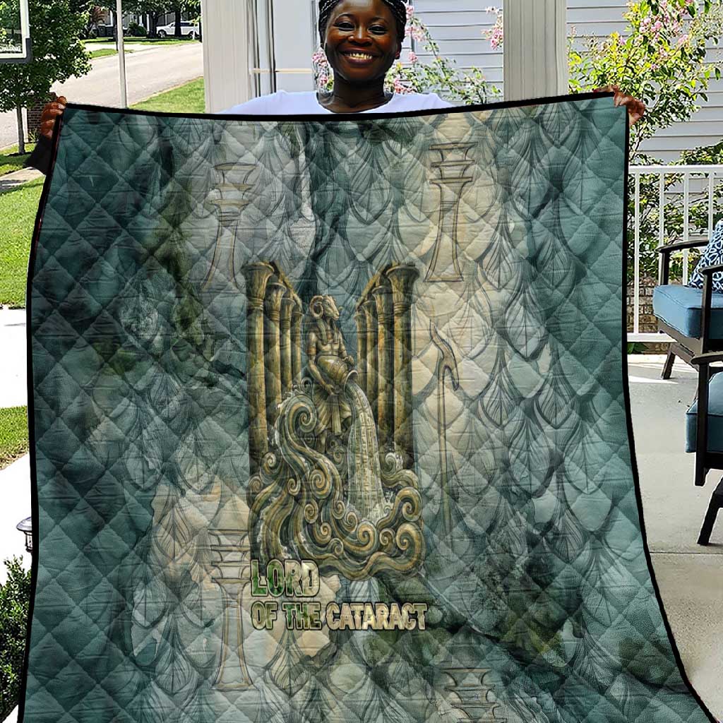 Khnum Ancient Egyptian Quilt with Smoky Leaf, Ram Head Emblem, and Guardian of the Cataract - African Pride