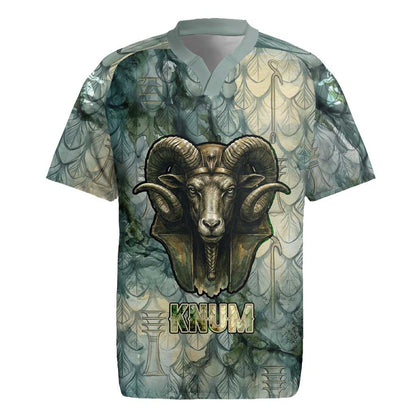 Khnum Ancient Egyptian Rugby Jersey with Smoky Leaf, Ram Head Emblem, and Guardian of the Cataract - African Pride