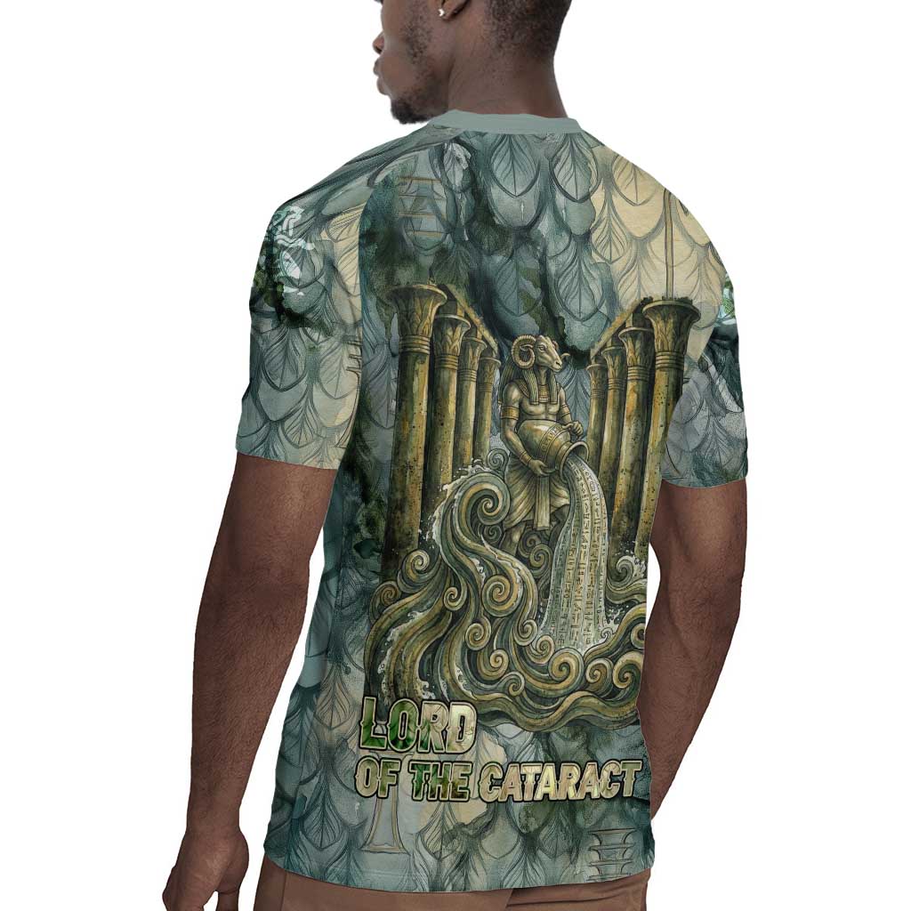 Khnum Ancient Egyptian Rugby Jersey with Smoky Leaf, Ram Head Emblem, and Guardian of the Cataract - African Pride