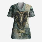 Khnum Ancient Egyptian Scrub Top with Smoky Leaf, Ram Head Emblem, and Guardian of the Cataract - African Pride