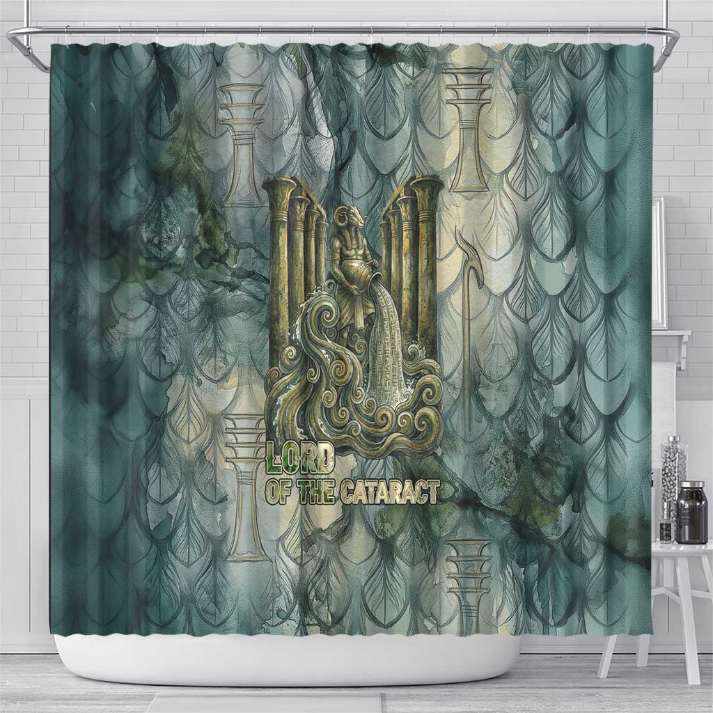 Khnum Ancient Egyptian Shower Curtain with Smoky Leaf, Ram Head Emblem, and Guardian of the Cataract - African Pride