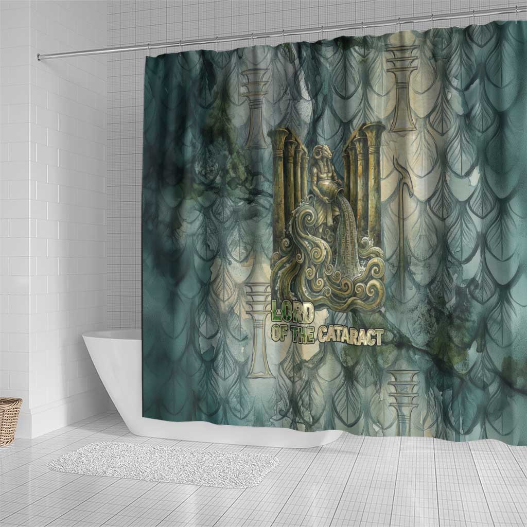 Khnum Ancient Egyptian Shower Curtain with Smoky Leaf, Ram Head Emblem, and Guardian of the Cataract - African Pride