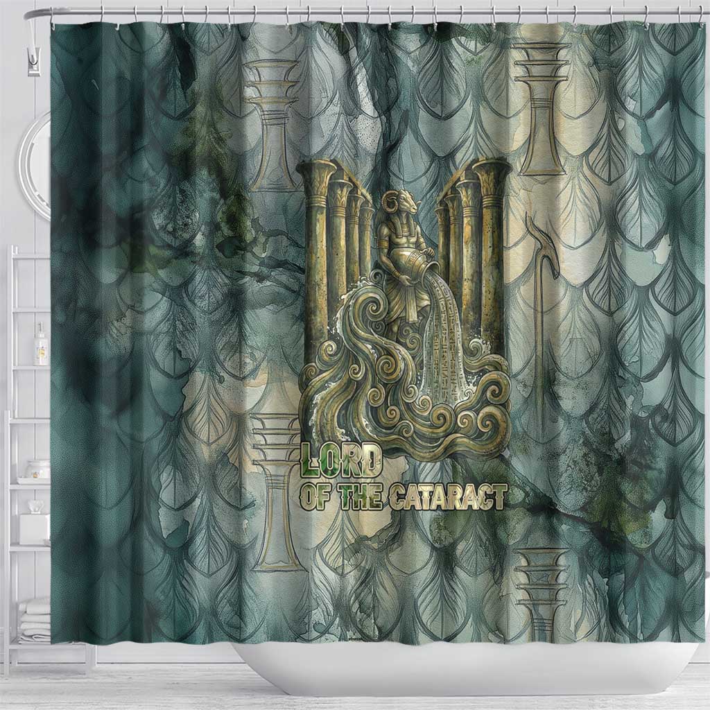 Khnum Ancient Egyptian Shower Curtain with Smoky Leaf, Ram Head Emblem, and Guardian of the Cataract - African Pride