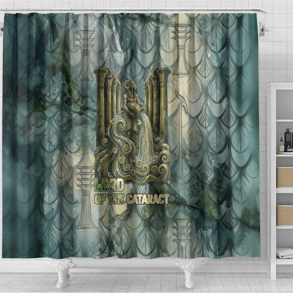 Khnum Ancient Egyptian Shower Curtain with Smoky Leaf, Ram Head Emblem, and Guardian of the Cataract - African Pride