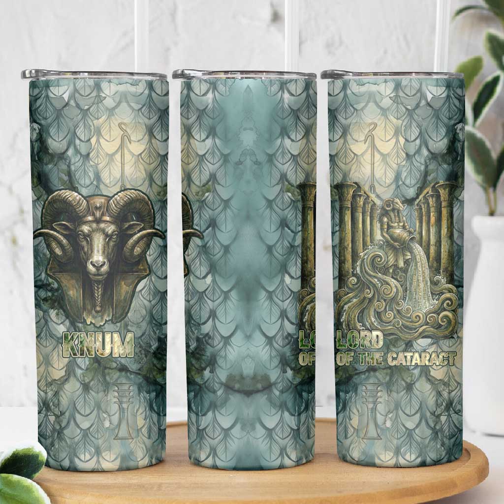 Khnum Ancient Egyptian Skinny Tumbler with Smoky Leaf, Ram Head Emblem, and Guardian of the Cataract - African Pride