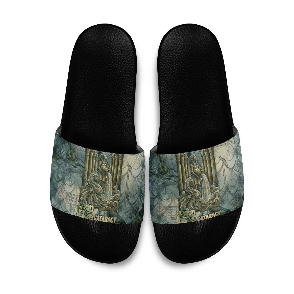 Khnum Ancient Egyptian Slide Sandals with Smoky Leaf, Ram Head Emblem, and Guardian of the Cataract - African Pride