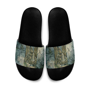 Khnum Ancient Egyptian Slide Sandals with Smoky Leaf, Ram Head Emblem, and Guardian of the Cataract - African Pride