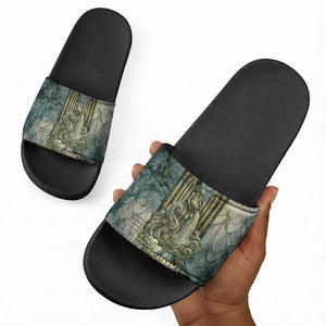Khnum Ancient Egyptian Slide Sandals with Smoky Leaf, Ram Head Emblem, and Guardian of the Cataract - African Pride