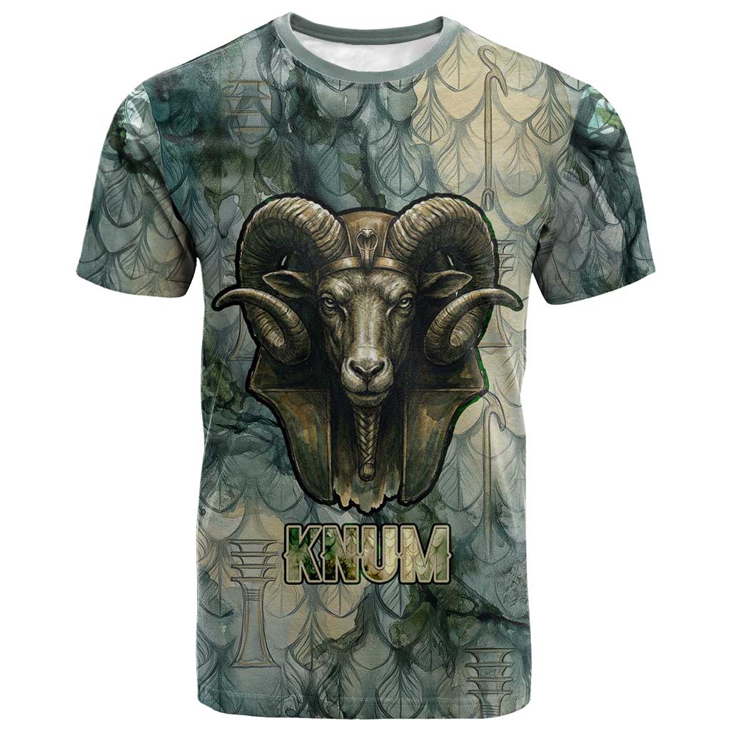 Khnum Ancient Egyptian T shirt with Smoky Leaf, Ram Head Emblem, and Guardian of the Cataract - African Pride