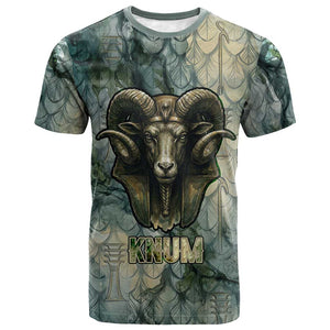 Khnum Ancient Egyptian T shirt with Smoky Leaf, Ram Head Emblem, and Guardian of the Cataract - African Pride