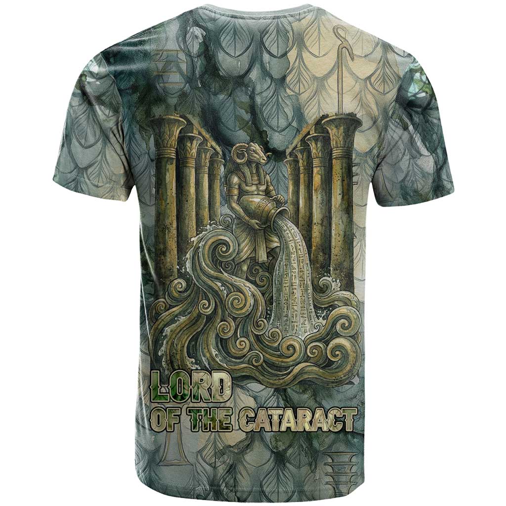 Khnum Ancient Egyptian T shirt with Smoky Leaf, Ram Head Emblem, and Guardian of the Cataract - African Pride
