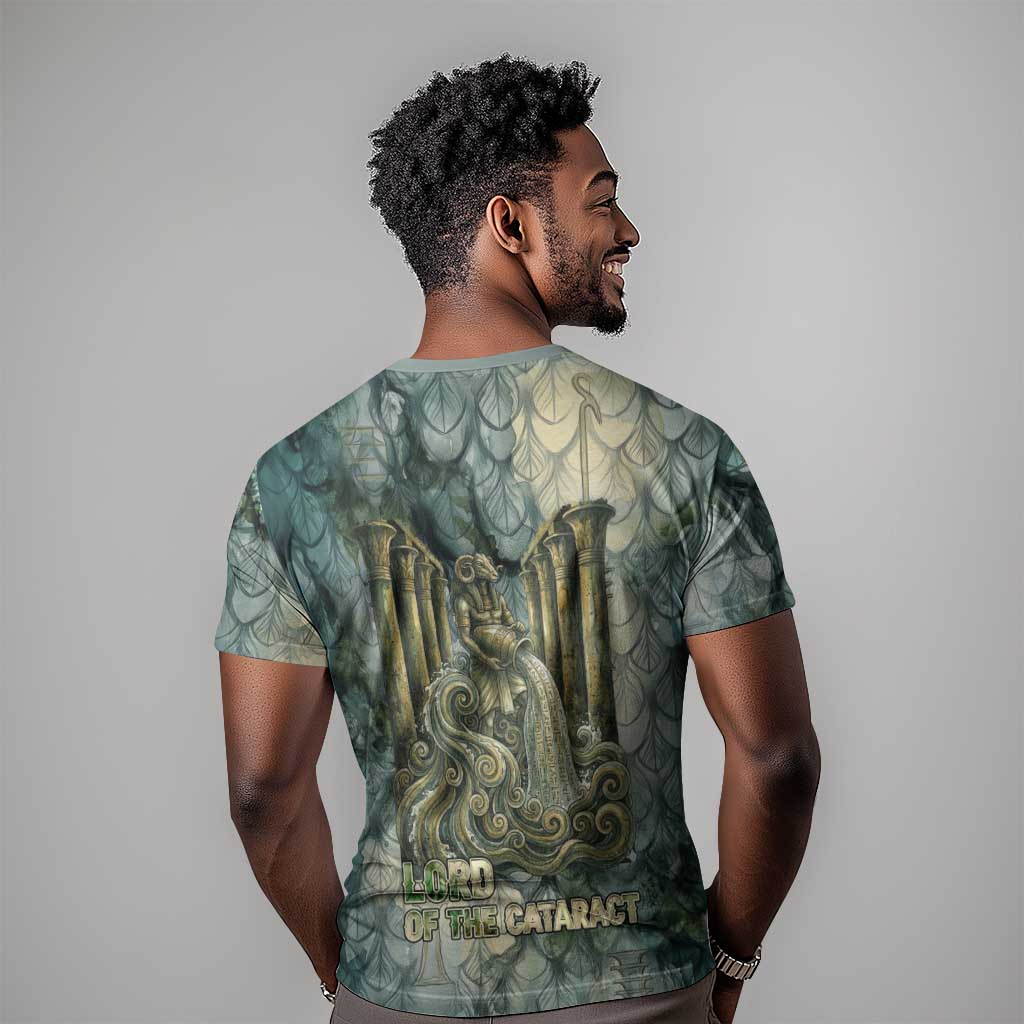Khnum Ancient Egyptian T shirt with Smoky Leaf, Ram Head Emblem, and Guardian of the Cataract - African Pride