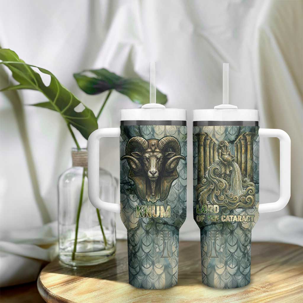 Khnum Ancient Egyptian Tumbler With Handle with Smoky Leaf, Ram Head Emblem, and Guardian of the Cataract - African Pride