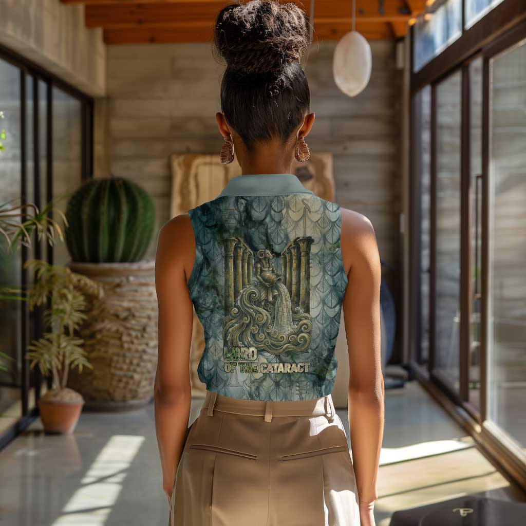 Khnum Ancient Egyptian Women Sleeveless Polo Shirt with Smoky Leaf, Ram Head Emblem, and Guardian of the Cataract - African Pride