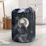 Khonsu Laundry Basket Ancient Egyptian Dark Feather Pattern, Moonlit Raven Symbol, and Eye Lotus - African Pride