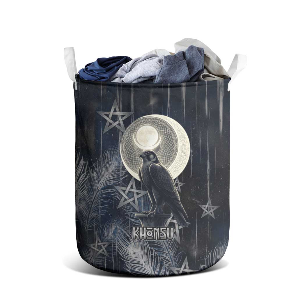 Khonsu Laundry Basket Ancient Egyptian Dark Feather Pattern, Moonlit Raven Symbol, and Eye Lotus - African Pride