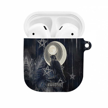 Khonsu AirPods Case Ancient Egyptian Dark Feather Pattern, Moonlit Raven Symbol, and Eye Lotus - African Pride