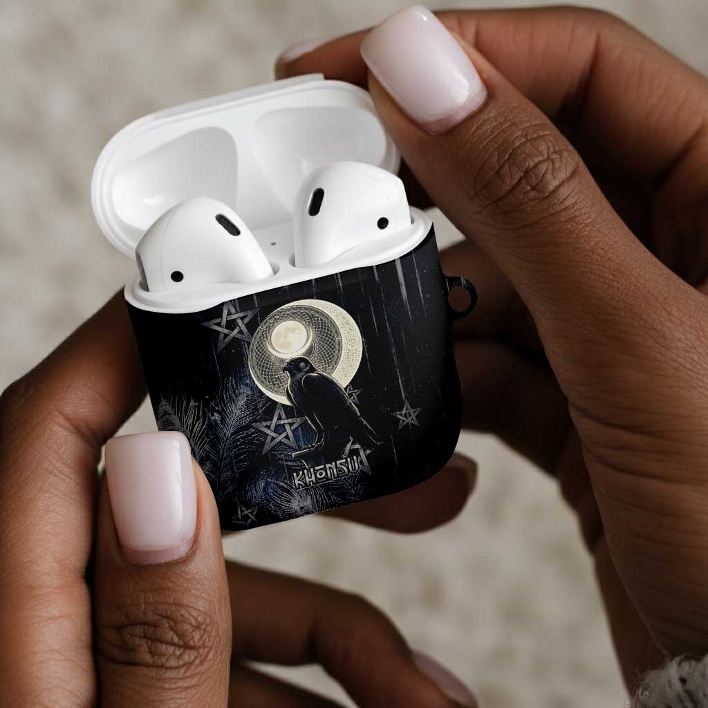 Khonsu AirPods Case Ancient Egyptian Dark Feather Pattern, Moonlit Raven Symbol, and Eye Lotus - African Pride