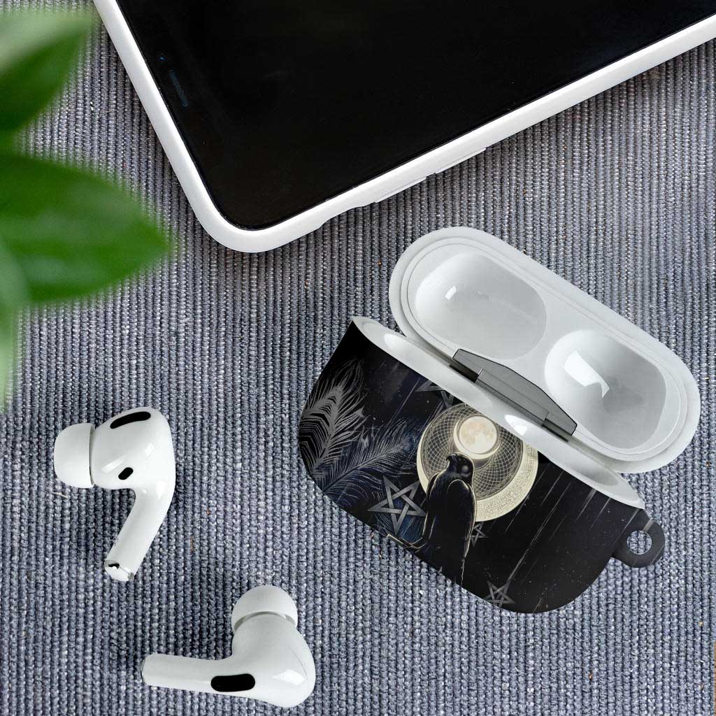 Khonsu AirPods Case Ancient Egyptian Dark Feather Pattern, Moonlit Raven Symbol, and Eye Lotus - African Pride