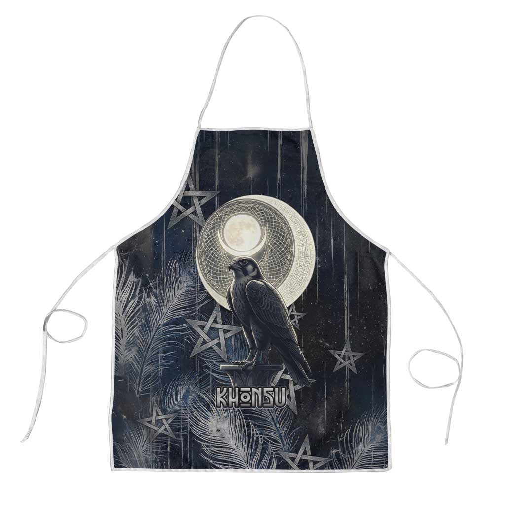 Khonsu Apron Ancient Egyptian Dark Feather Pattern, Moonlit Raven Symbol, and Eye Lotus - African Pride
