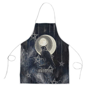 Khonsu Apron Ancient Egyptian Dark Feather Pattern, Moonlit Raven Symbol, and Eye Lotus - African Pride
