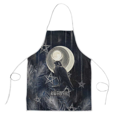 Khonsu Apron Ancient Egyptian Dark Feather Pattern, Moonlit Raven Symbol, and Eye Lotus - African Pride