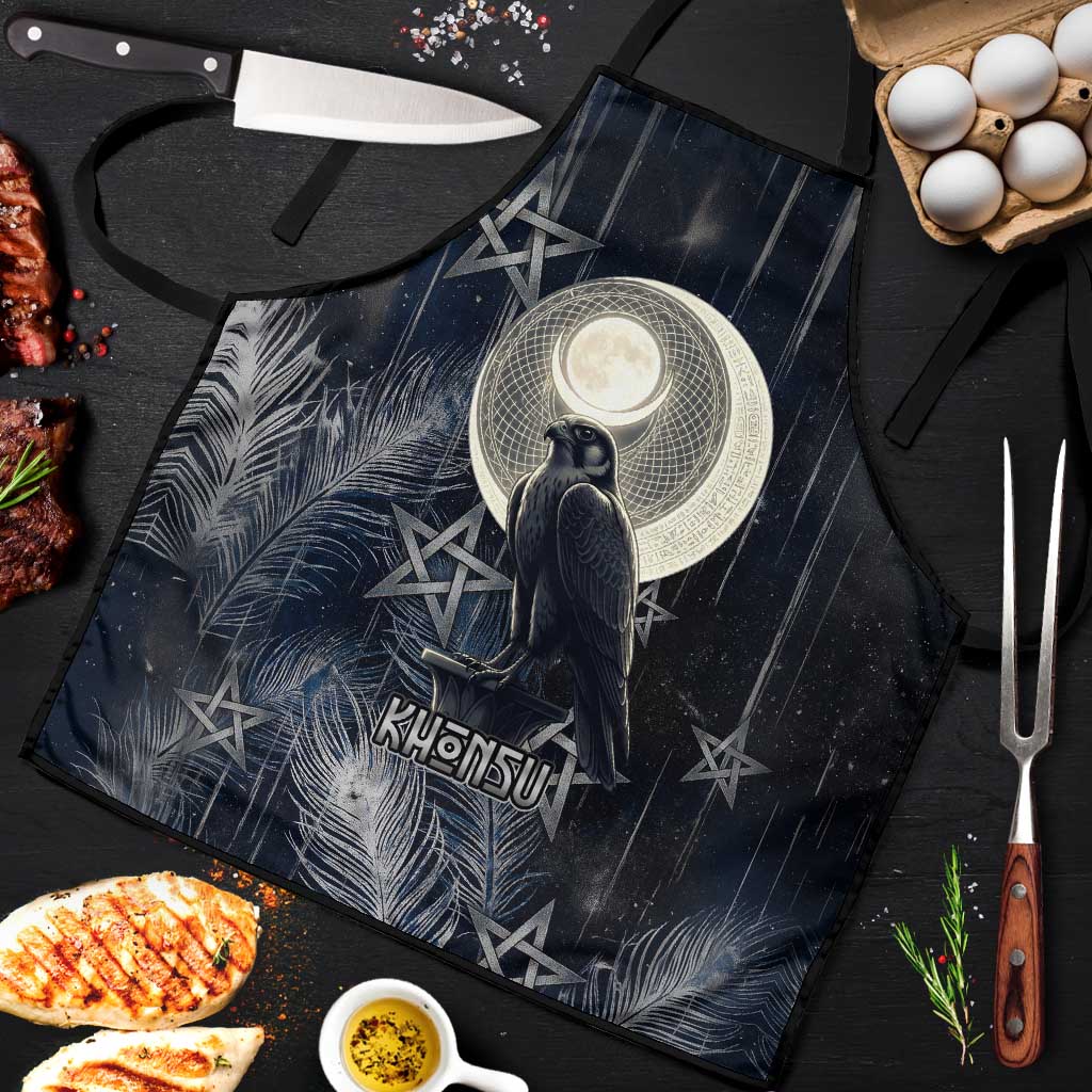 Khonsu Apron Ancient Egyptian Dark Feather Pattern, Moonlit Raven Symbol, and Eye Lotus - African Pride
