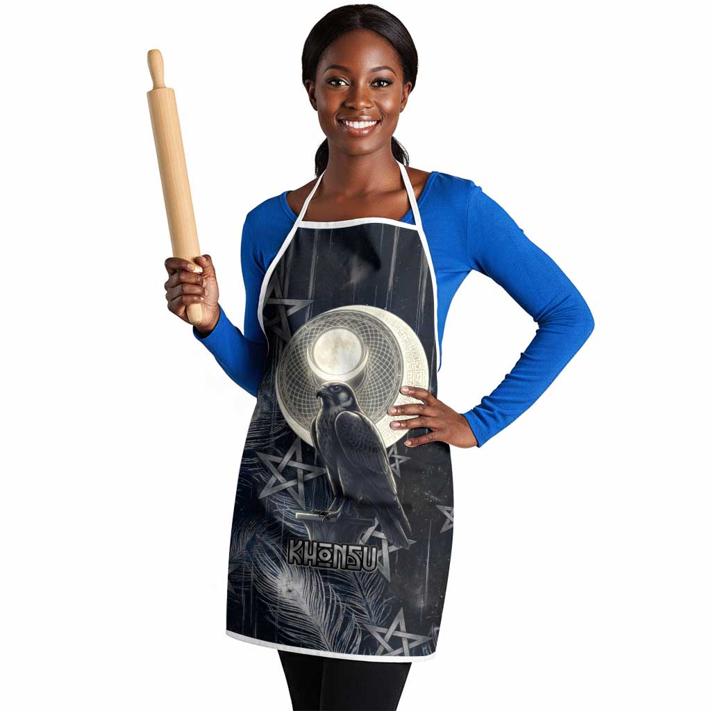 Khonsu Apron Ancient Egyptian Dark Feather Pattern, Moonlit Raven Symbol, and Eye Lotus - African Pride