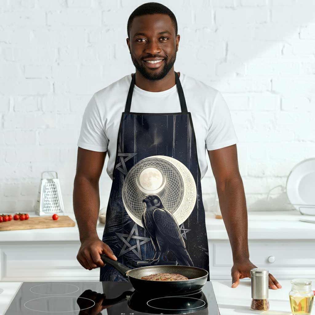 Khonsu Apron Ancient Egyptian Dark Feather Pattern, Moonlit Raven Symbol, and Eye Lotus - African Pride