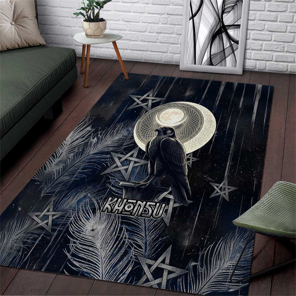 Khonsu Area Rug Ancient Egyptian Dark Feather Pattern, Moonlit Raven Symbol, and Eye Lotus - African Pride