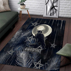 Khonsu Area Rug Ancient Egyptian Dark Feather Pattern, Moonlit Raven Symbol, and Eye Lotus - African Pride