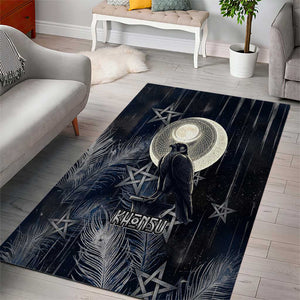 Khonsu Area Rug Ancient Egyptian Dark Feather Pattern, Moonlit Raven Symbol, and Eye Lotus - African Pride