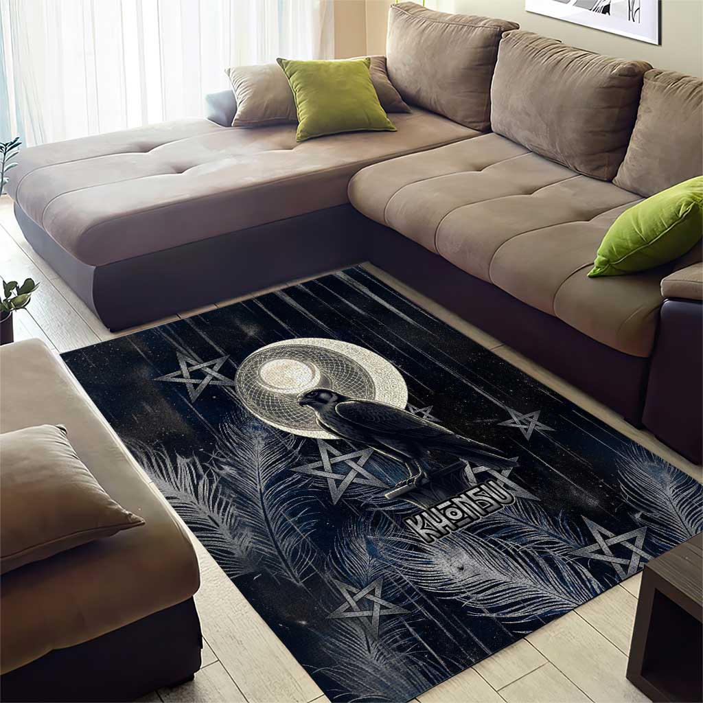 Khonsu Area Rug Ancient Egyptian Dark Feather Pattern, Moonlit Raven Symbol, and Eye Lotus - African Pride