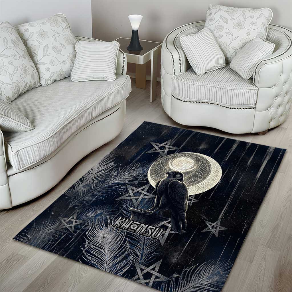 Khonsu Area Rug Ancient Egyptian Dark Feather Pattern, Moonlit Raven Symbol, and Eye Lotus - African Pride