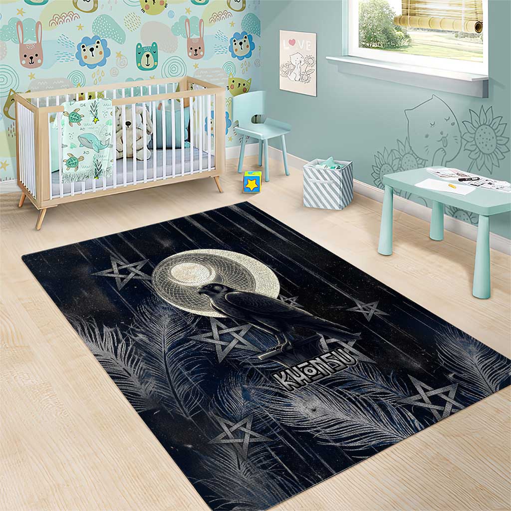 Khonsu Area Rug Ancient Egyptian Dark Feather Pattern, Moonlit Raven Symbol, and Eye Lotus - African Pride