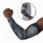 Khonsu Arm Sleeves Ancient Egyptian Dark Feather Pattern, Moonlit Raven Symbol, and Eye Lotus - African Pride