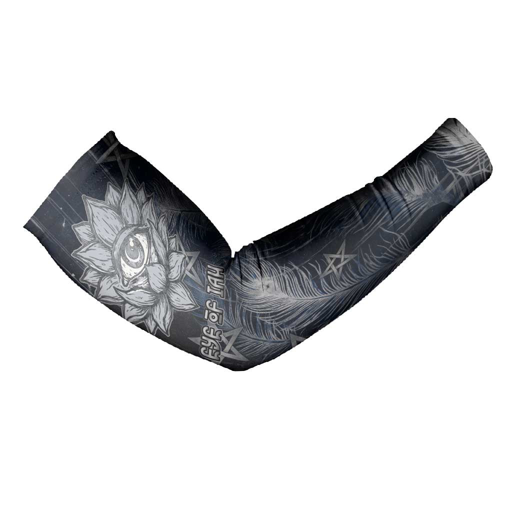Khonsu Arm Sleeves Ancient Egyptian Dark Feather Pattern, Moonlit Raven Symbol, and Eye Lotus - African Pride