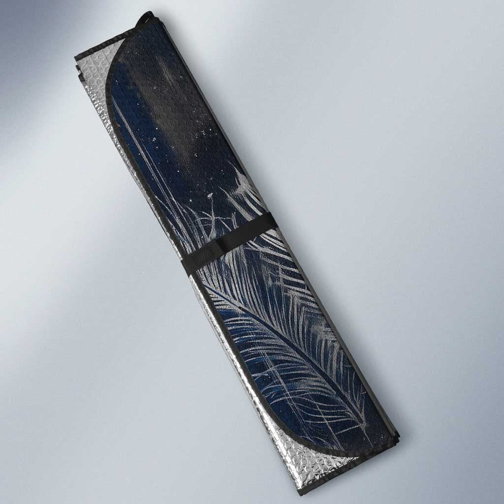 Khonsu Auto Sun Shade Ancient Egyptian Dark Feather Pattern, Moonlit Raven Symbol, and Eye Lotus - African Pride