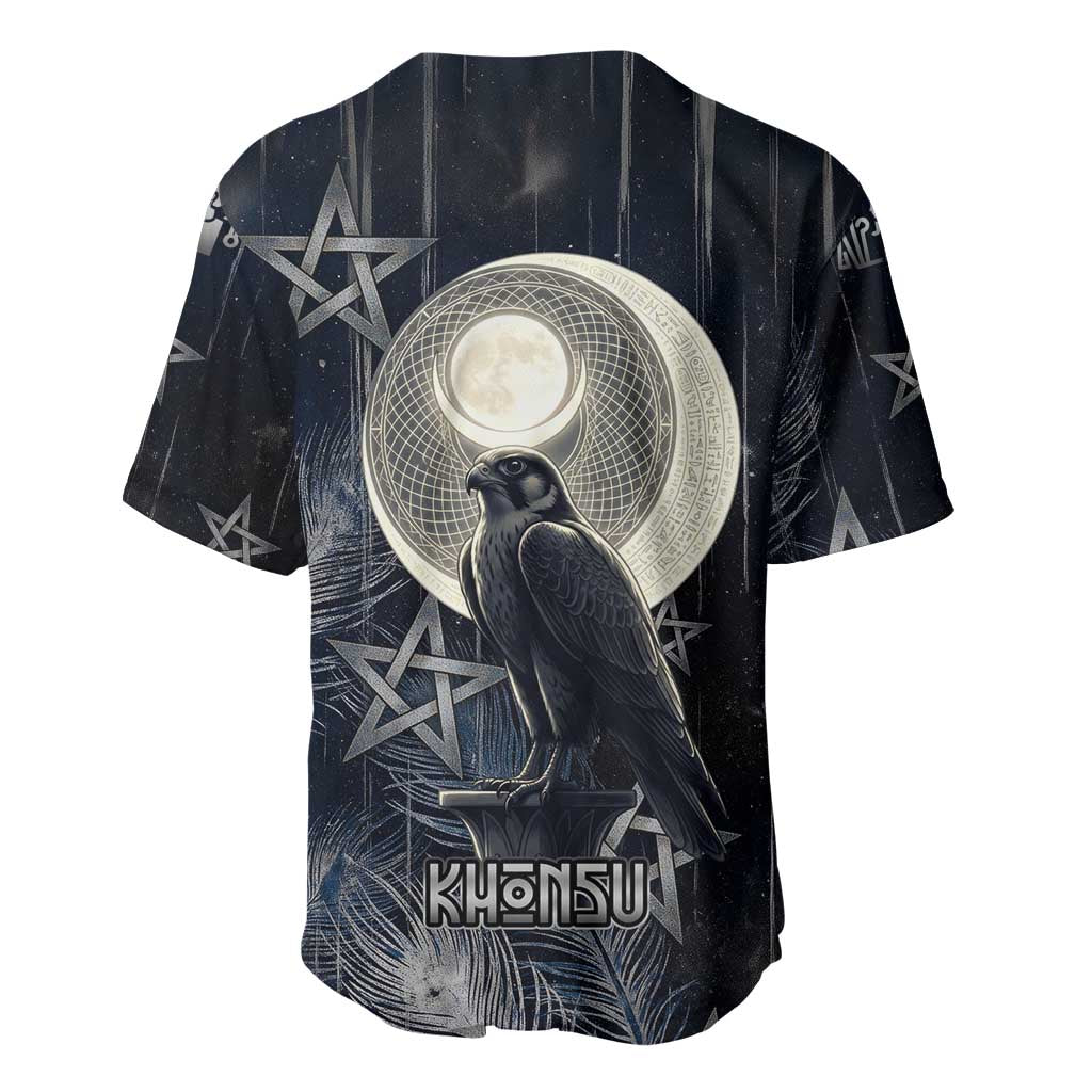 Khonsu Baseball Jersey Ancient Egyptian Dark Feather Pattern, Moonlit Raven Symbol, and Eye Lotus - African Pride