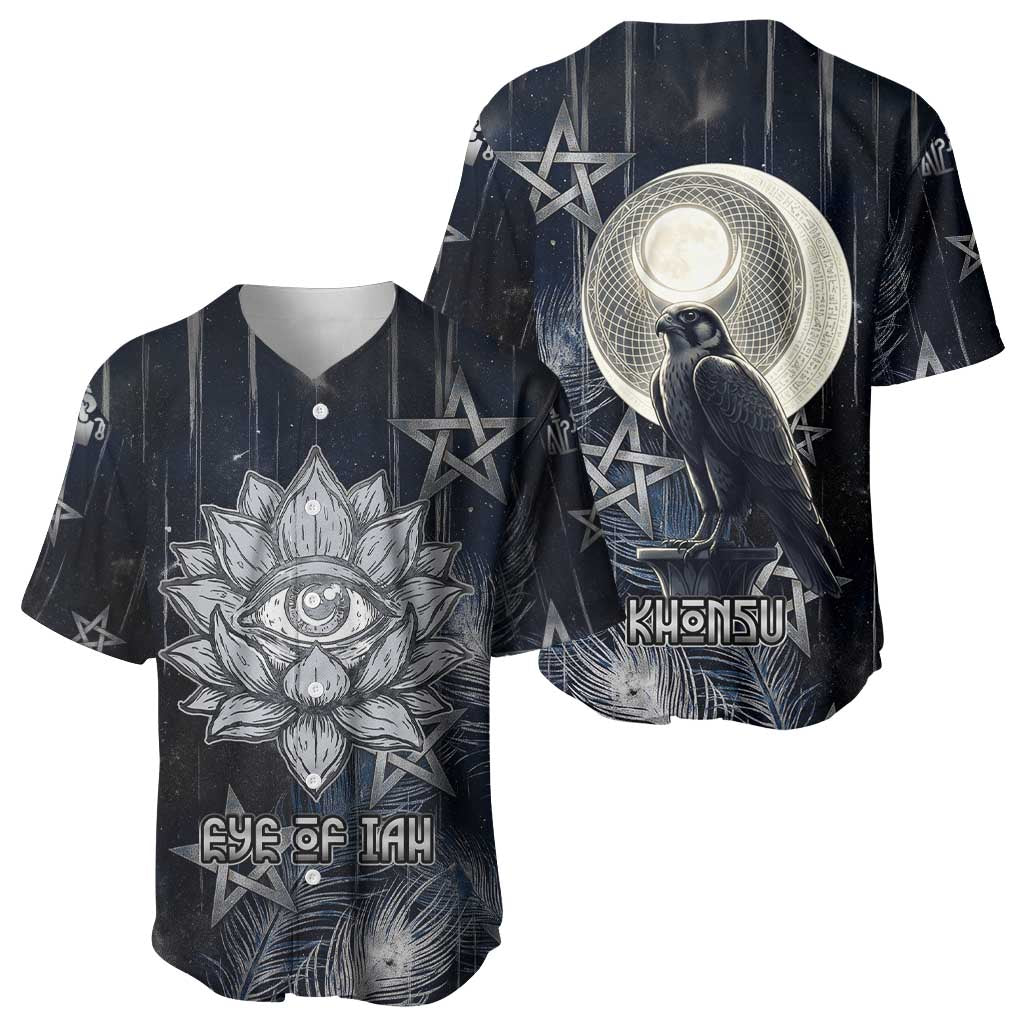 Khonsu Baseball Jersey Ancient Egyptian Dark Feather Pattern, Moonlit Raven Symbol, and Eye Lotus - African Pride
