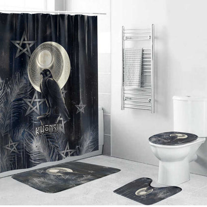 Khonsu Bathroom Set Ancient Egyptian Dark Feather Pattern, Moonlit Raven Symbol, and Eye Lotus - African Pride